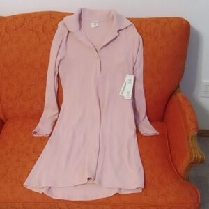 Nwt Pink Ribbed Shirt Dress No Boundaries  XS 90% Recycled Polyester